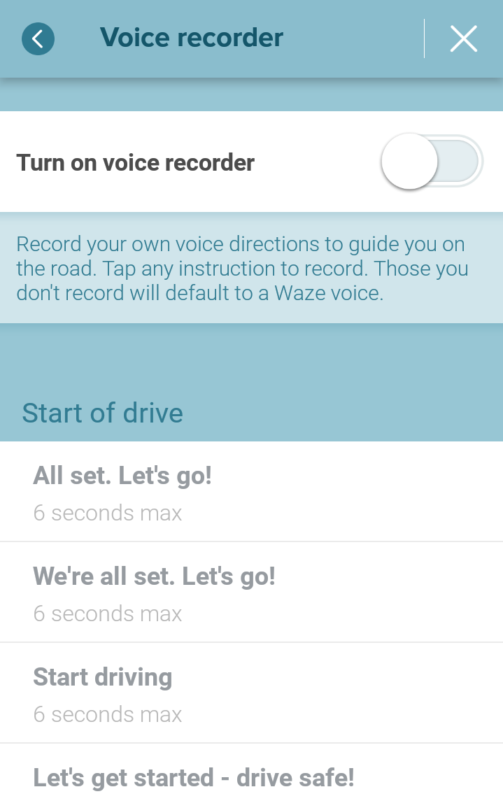 Так выглядит "Запись голоса" в настройсках Waze