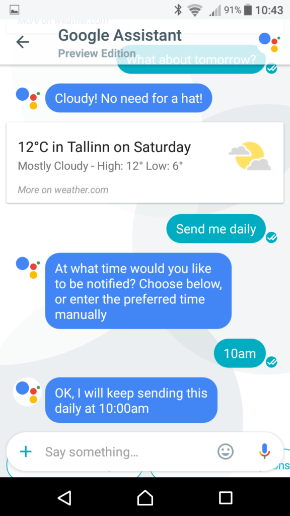 Google Assistant может каждый день присылать прогноз погоды