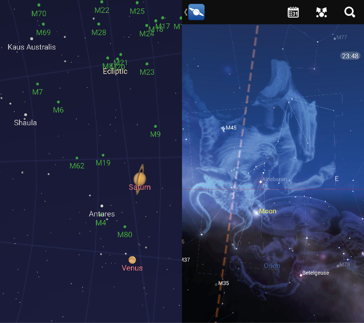 Rakendused Sky Map ja Sky Chart